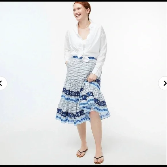 J. Crew Skirts J Crew Tiered Ruffle Ditsy Floral Blue Ribbon Block Print Skirt Nwot M Aw494 Poshmark